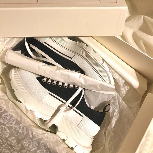 McQueen Canvas Shoes for Women 2024 Spring Thin Lightweight Breathable Heel Lifted Loafers Thick Sole Sports Casual Couple Dad Shoes