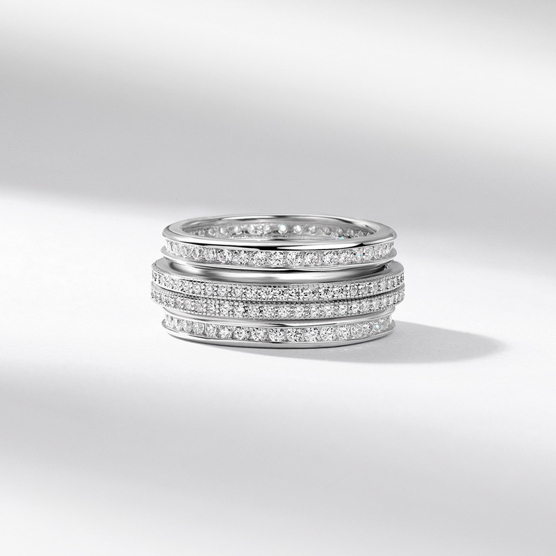 El nuevo estilo transfronterizo se estrella en la Vía Láctea, lleno de diamantes, anillo de dedo de comida femenino S925 con incrustaciones de plata brillante 5A anillo de circonio blanco, moda giratoria