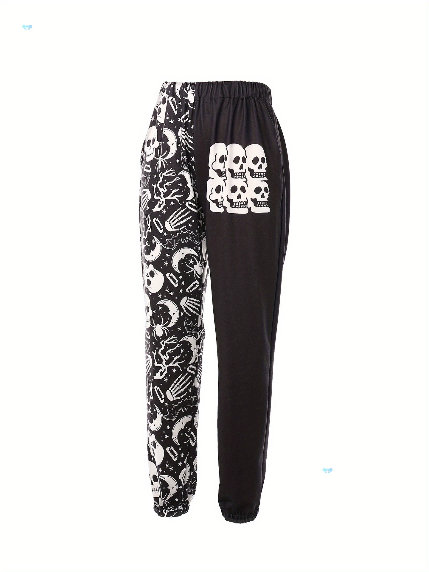 Женские брюки для бега с принтом черепа, черно-белые, с эластичной резинкой на талии