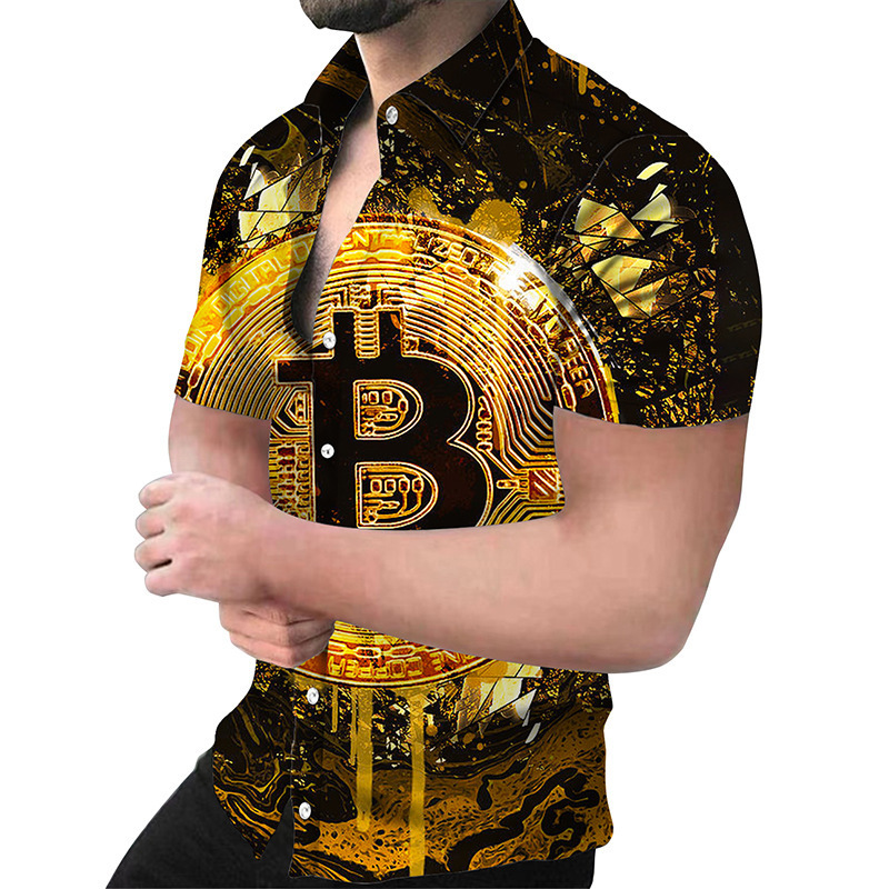 Cross-border foreign trade summer new plus size men's casual slim fashion 3D printed short sleeve shirt, men's shirt