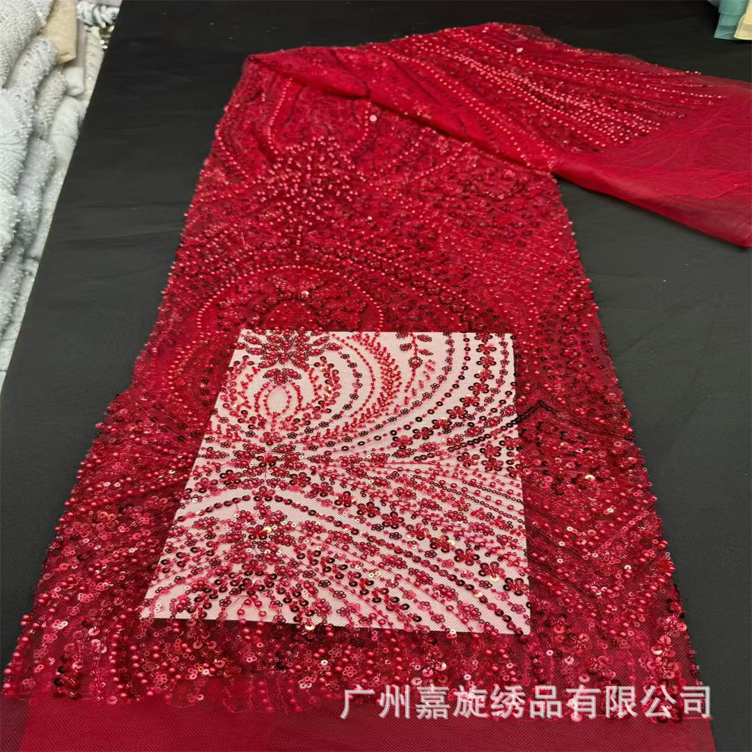 African beaded tube lace heavy-duty flower chip chip chip cuentas bordadas tubería vestido de boda tela de noche