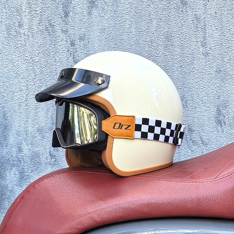 Orz Gulf Oil Motocicleta eléctrica Casco retro Casco de crucero Hombres y mujeres Casco japonés de media pala 3C