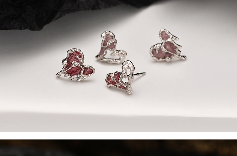 Fashion Heart Shape Sterling Silver Epoxy Ear Studs 1 Pair