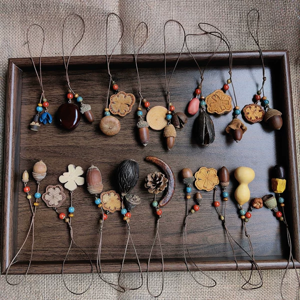 Original Handmade Fruit Shell Herbal Medicine Acorn Plant Fruit Wooden Pendant Phone Chain Lanyard New Pendant Keychain