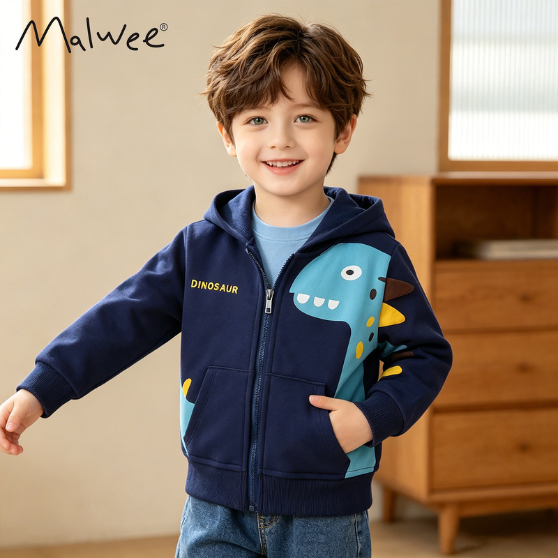 Cross-border malwee boys sweater coat spring new European and American children's long sleeve zipper shirt handsome top