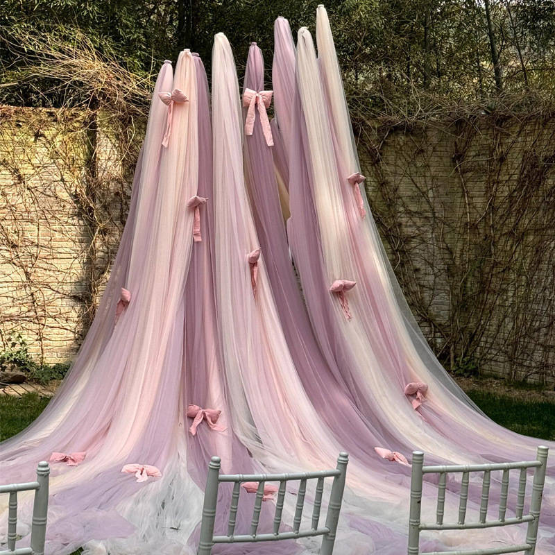 Forest Style Outdoor Wedding Arrangement Swiss Gauze Monet Garden Outdoor Wedding Arch Decoration Colorfulful Gauze Curtain Arrangement