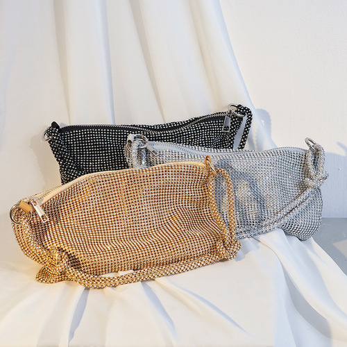 Factory direct sales cross-border new style knotted rhinestone full diamond dinner bag handmade diamond armpit bag banquet handbag for women