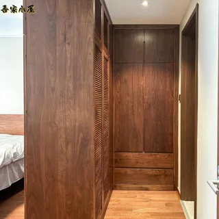 北美黑胡桃木衣柜卧室衣帽间整体转角衣橱