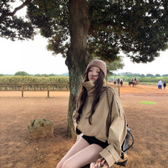 卡其色立领短款风衣女2025新款春秋小个子高级感双排扣英伦风外套