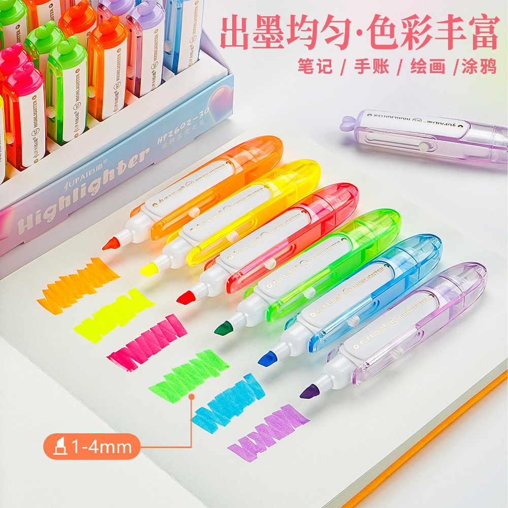 Divertido conjunto de resaltador de tapa flip seco rápido sin manchas de cepillo de estudiantes marcado resaltador DIY pincel