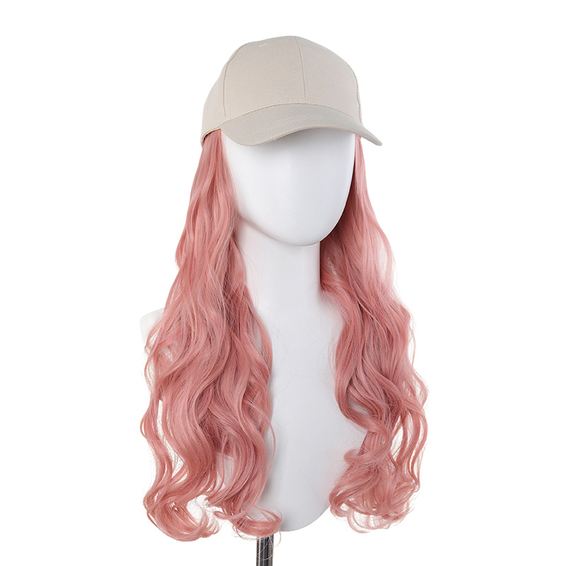 Baseball Cap With Integrated Long Wavy Wig For Women Beige_voghion.com