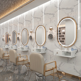 Hair salon Net red tide shop wall hanging mirror cabinet integrated mirror table special barber shop hot dyeing area LED mirror table beauty with light
