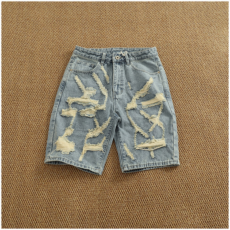Men's Light Blue Distressed Denim Shorts Relaxed Fit Casual Summer Shorts 5-Inch Inseam_viptrois.com