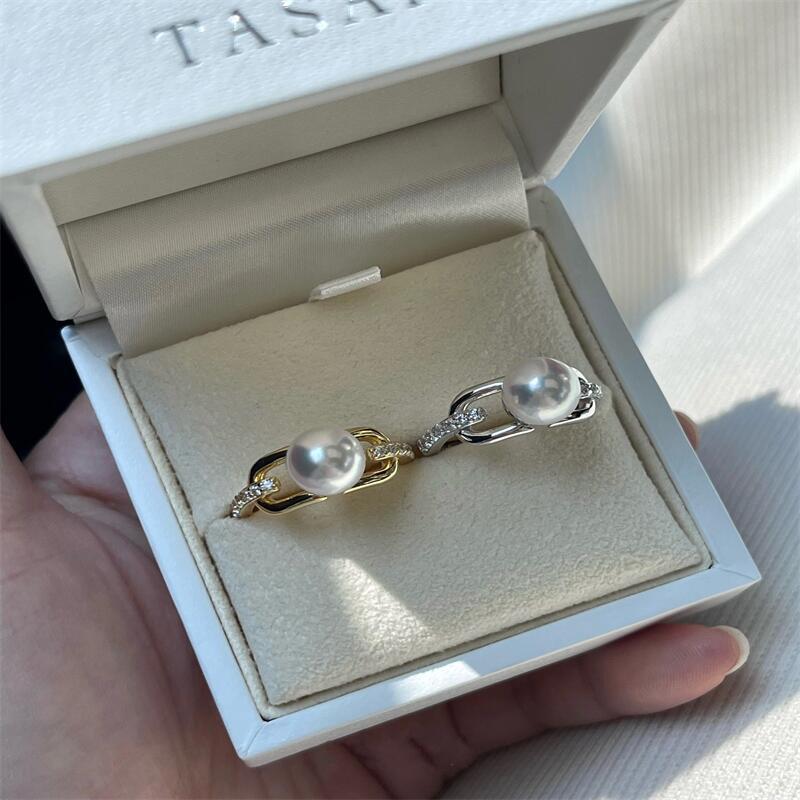 Women's Gender Geometric Rings Freshwater Pearl Rings