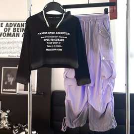 女童春秋款工装裤套装韩系穿搭2024新款女孩时髦洋气打底衫两件套