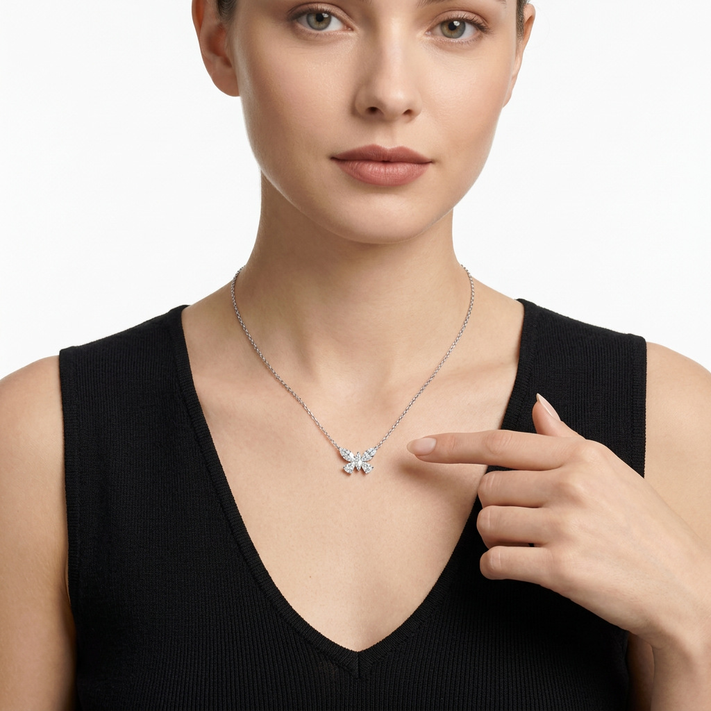 Grenzüberschreitende Mode personalisierte Schmetterlings-Blüten-Schlüsselbein-Kette 925er Silber Live-Verkauf Feinwerk Leichte Luxus Premium Gefühl chinesischer Stil Halskette