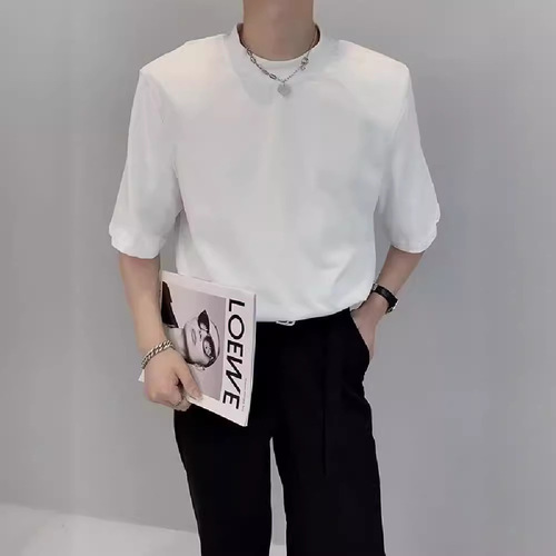 Men's Casual Short Sleeve T-Shirt, Trendy Brand Summer Loose 5-Button Sleeve, 2024 New Arrival, Internet Famous, High-Quality Shoulder Pad Style