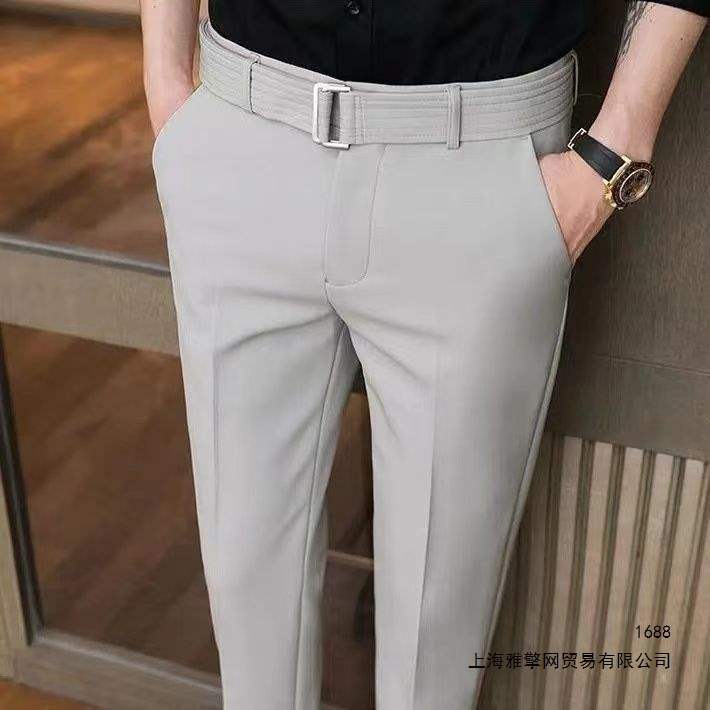 潮流春夏季垂坠感西裤男士修身小脚商务正装休闲裤九分裤百搭长裤