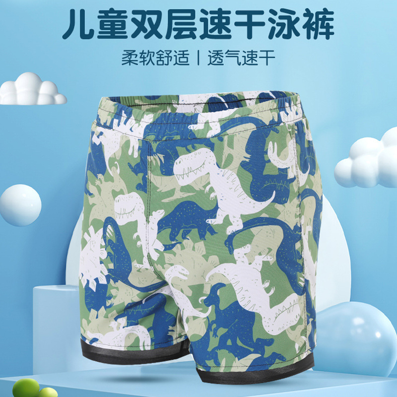 Children's Swimming Trunks Boys' Summer Professional Middle and Big Kids Boys' Swimsuit Double-Layer Anti-Embarrassment Hot Spring Quick-Dry Swimming suit