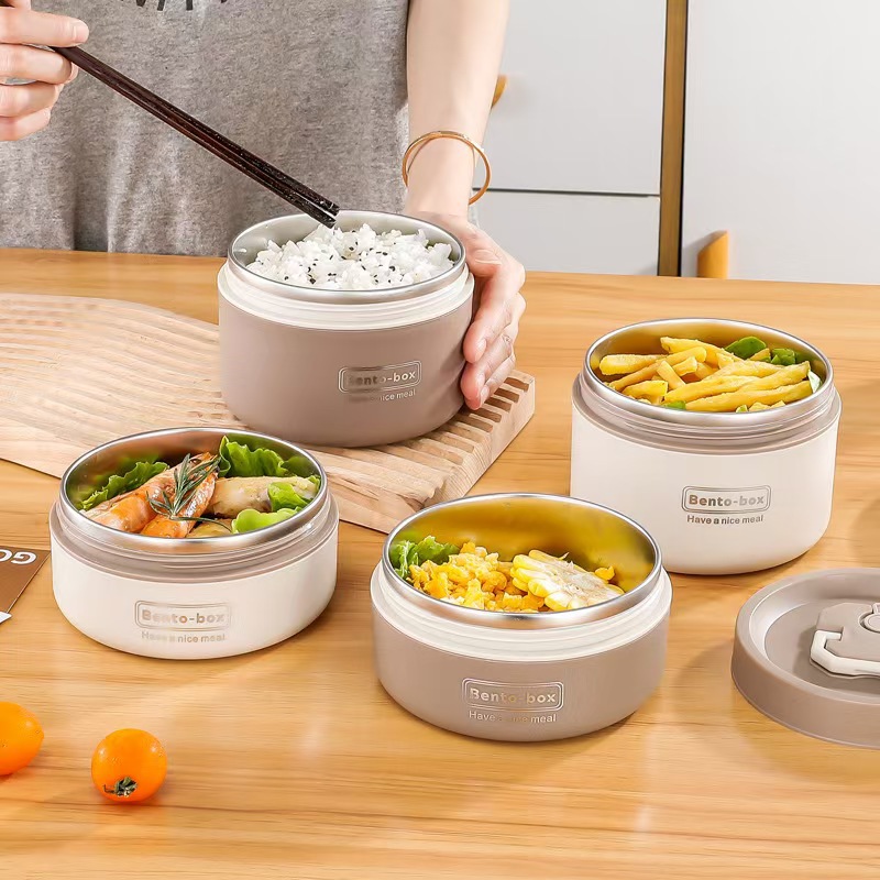 Caja de almuerzo de aislamiento de acero inoxidable, alumno redondo, cubo de almuerzo, bolsa de aislamiento, caja de almuerzo multicapa, caja de almuerzo portátil de aislamiento