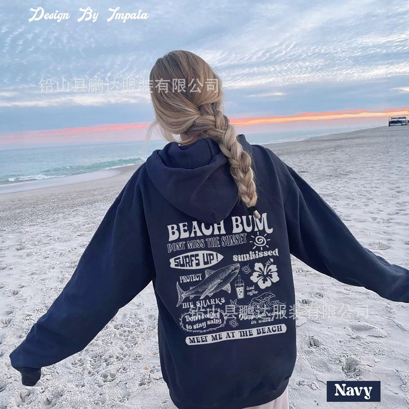 Cross-Border Foreign Trade Beach Hoodie, Large Size Loose Fashion Printed Sweatshirt, Women's Casual Hooded Sweatshirt Cross-Border Foreign Trade Beach Hoodie, Large Size Loose Fashion Printed Sweatshirt, Women's Casual Hooded Sweatshirt