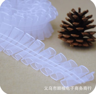 4cm三頂紗帶 雙針中線打折褶皺花邊 家居服裝輔料 帽子 箱包裝飾