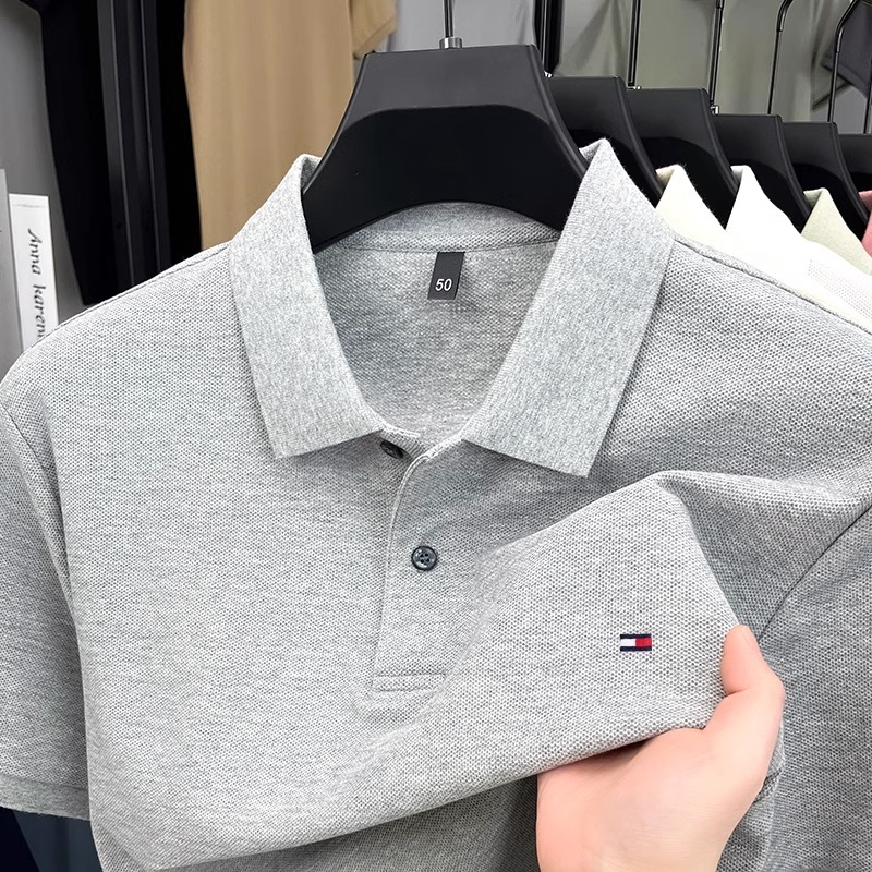 トミー純綿メンズポロシャツ半袖高品質通気性刺繍折り襟tシャツ夏カジュアル半袖トップス