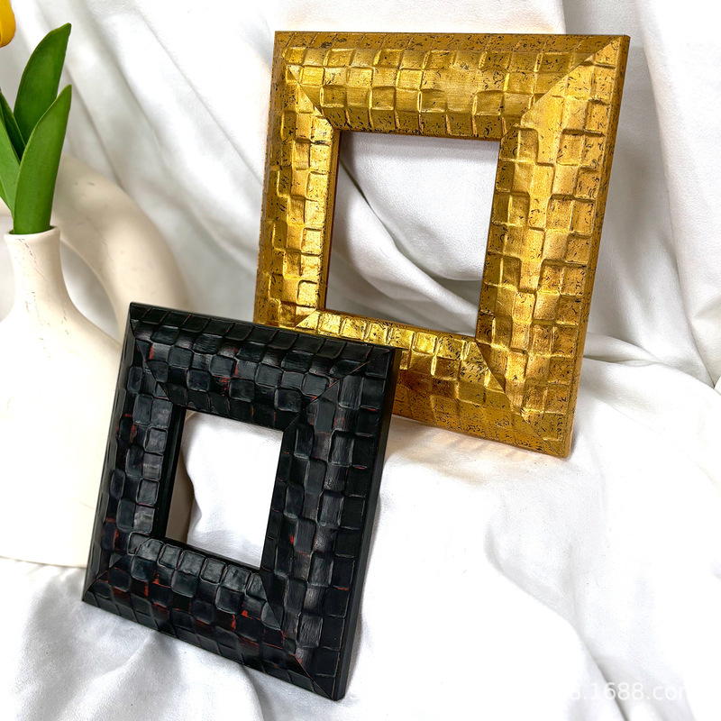American-Style Distressed Solid Wood Picture Frame Wall-Mounted Square Texture Solid Wood Photo Frame Decoration Customizable Size Wholesale in Stock