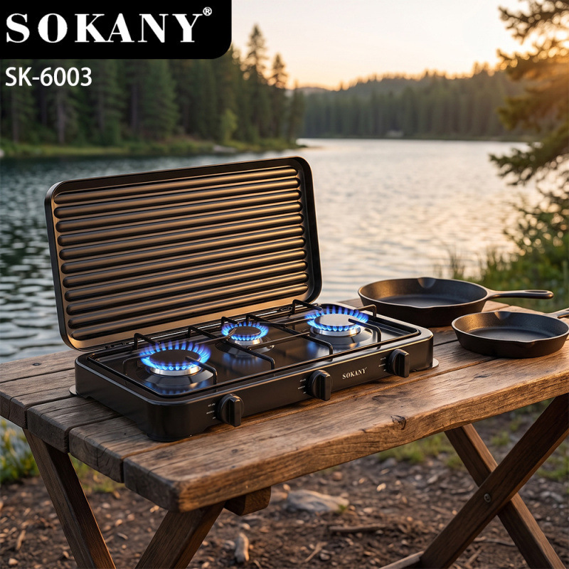 Sokany cross-border export three-hole gas stove, three-burner countertop gas stove, liquefied gas stove with flame adjustment Sokany cross-border export three-hole gas stove, three-burner countertop gas stove, liquefied gas stove with flame adjustment
