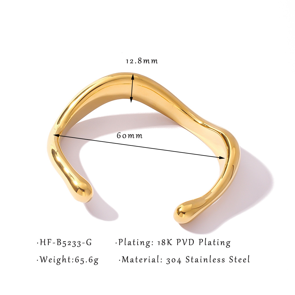 Personalidad exagerada, diseño de nicho, apertura curva, Japón y Corea del Sur, pulsera de fundición de onda irregular brillante de la industria pesada 18K