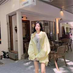 韩系蓝色条纹衬衫女生春秋季设计感宽松长袖防晒衬衣夏日外套上衣
