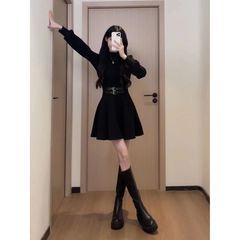 法式黑色内搭连衣裙子女秋冬2025年新款小个子掐腰裙约会穿搭礼服