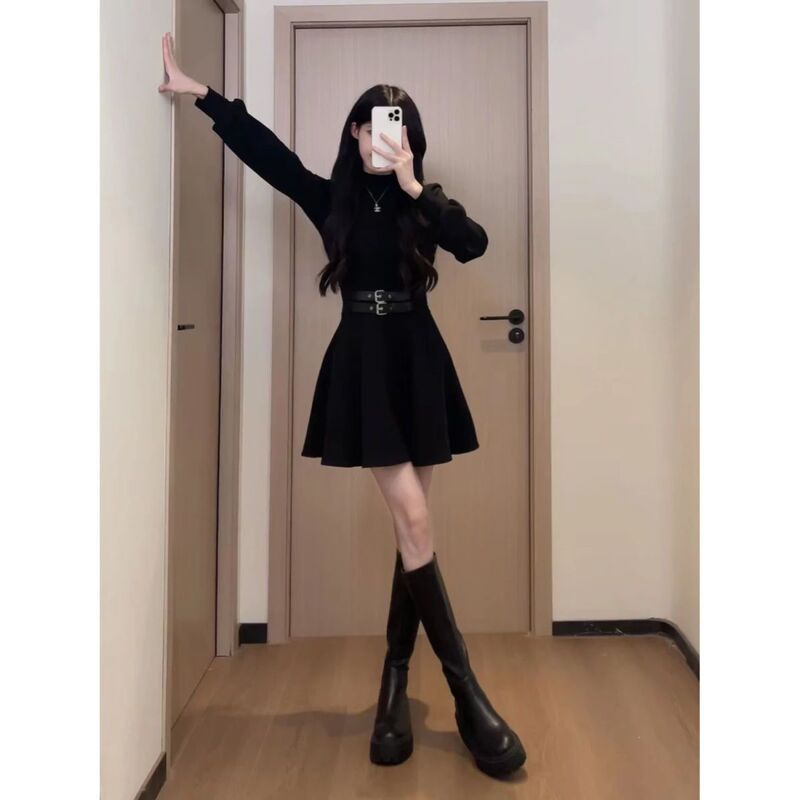French Black Inner Dress for Women, Autumn and Winter 2025 New Style, Petite Waist Skirt, Date Wear Dress French Black Inner Dress for Women, Autumn and Winter 2025 New Style, Petite Waist Skirt, Date Wear Dress
