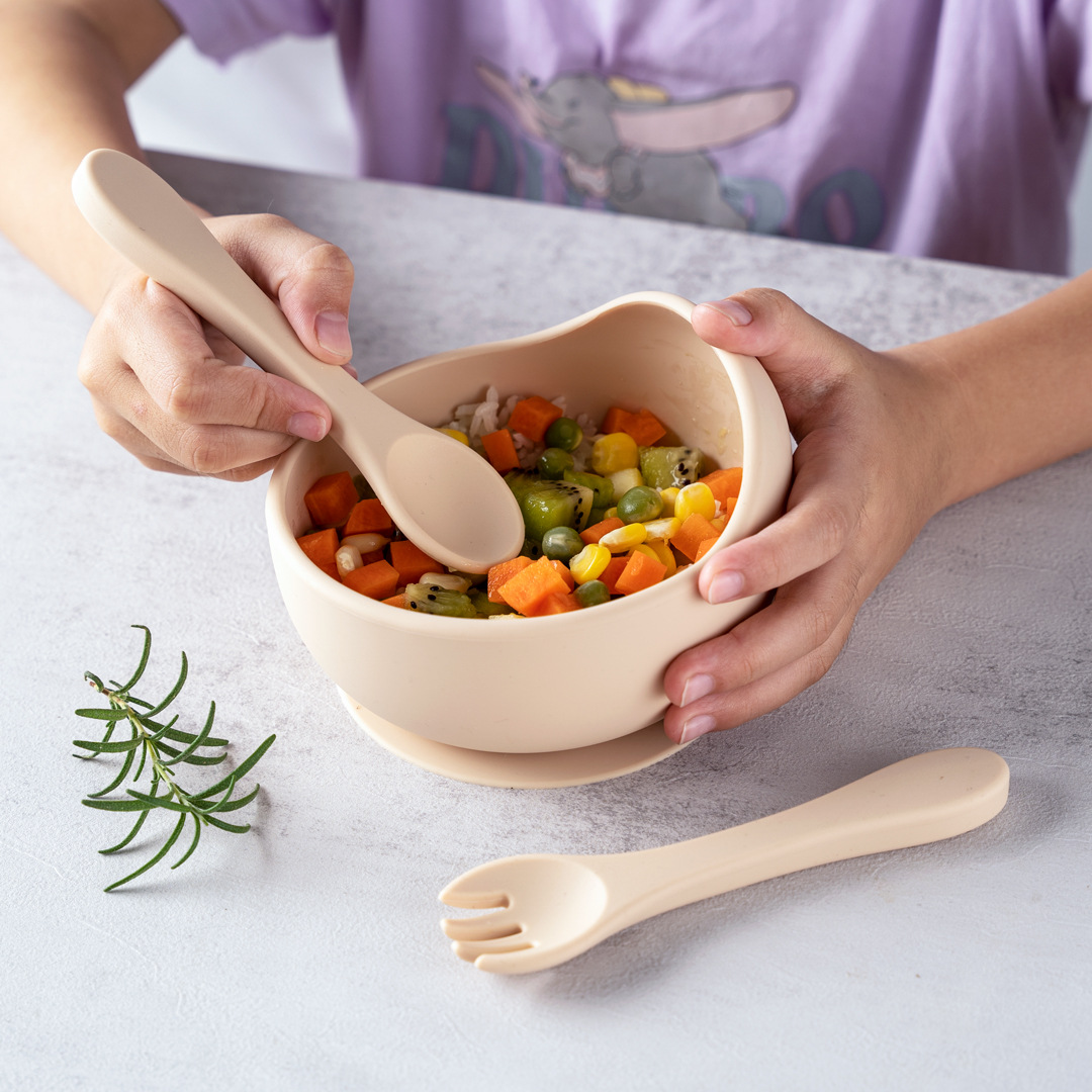 Food Grade Full Silicone Spoon Fork Children Silicone Tableware Baby Food Supplementary Fork Spoon suit Food Supplementary Soft Spoon