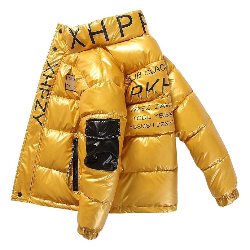 Venta al por mayor exportaciones al por mayor de nuevo traje de algodón de cuero brillante marea masculina de moda coreana abajo traje de algodón suelto hermoso ins cuero brillante