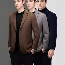 高端2025秋冬季中年男士休闲羊毛呢西装轻奢双面羊绒小西服男外套