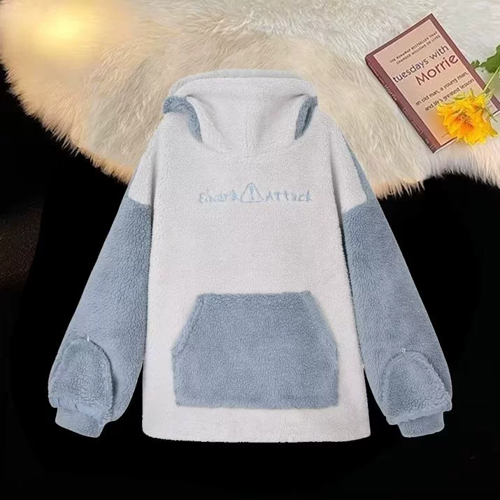 Дропшиппинг, новинка осени и зимы 2025 k-стиля, аутистическая акула, утолщенный бархат ягненка, пара мужских и женских толстовок, женская мода