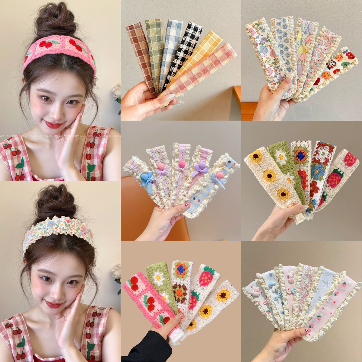 26 Korean-style retro knitted floral headband for women, versatile wide-brimmed hair accessory with Velcro closure, sweet and youthful headwear