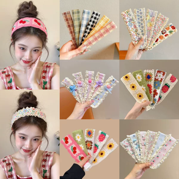26 Korean-style retro knitted floral headband for women, versatile wide-brimmed hair accessory with Velcro closure, sweet and youthful headwear