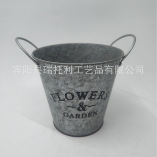 Custom European and American Style Vintage Distressed Flower Bucket Floor-Standing Metal Bucket for Home Decoration with Flower Arrangement and Sprinkler