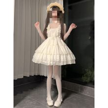 现货白茉纱裳法式小飞袖蝴蝶结甜美夏初恋清新奶甜公主蛋糕连衣裙