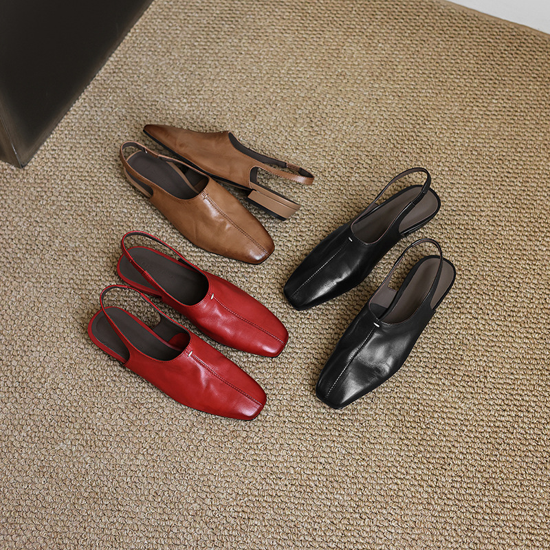 Sandal nữ mũi nhọn quai ngang gót thấp phong cách Hàn Quốc — màu nâu chi tiết 17
