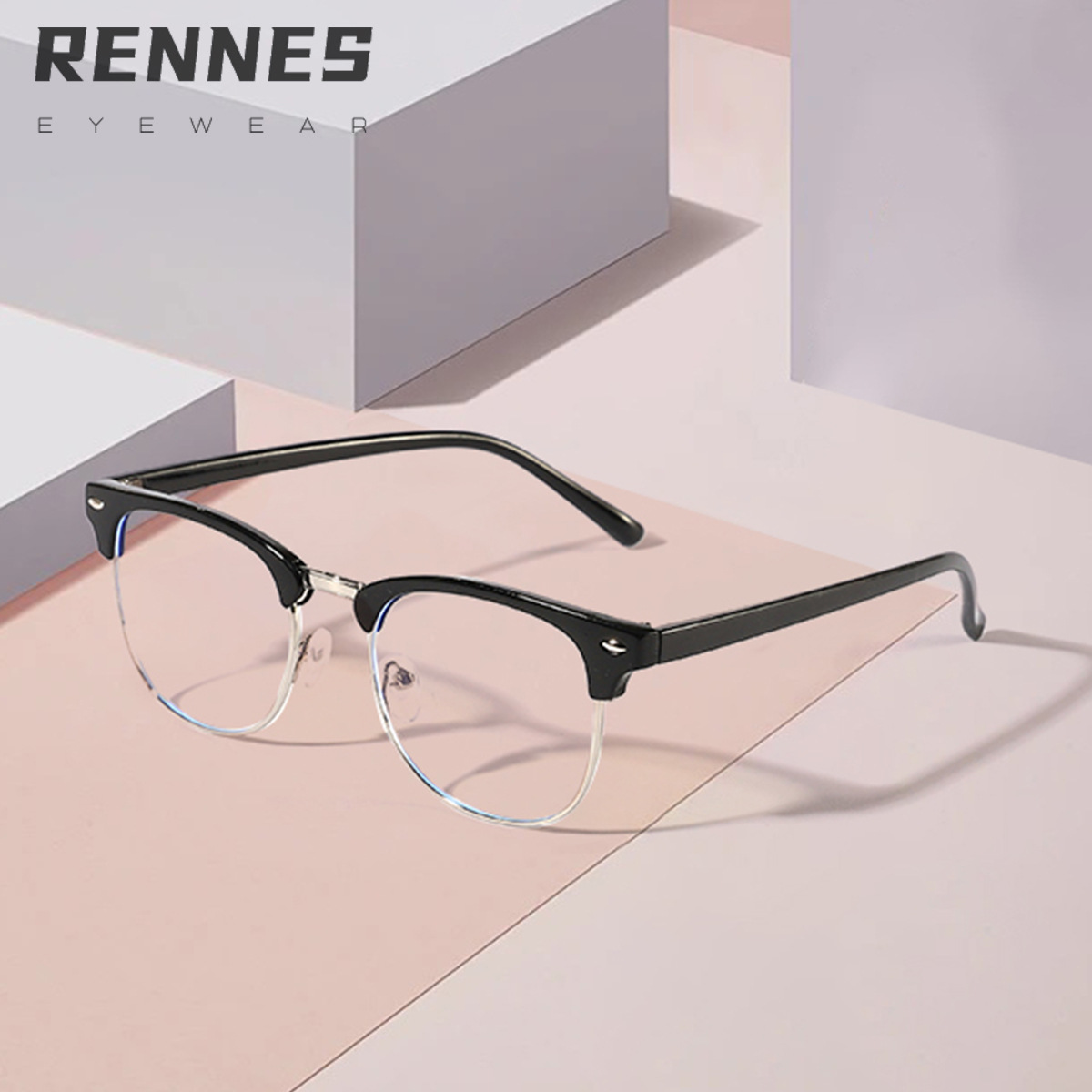 Gafas a prueba de luz azul de estilo empresarial de caja simple transfronteriza para hombres y mujeres, gafas de montura de miopía para estudiantes de metal