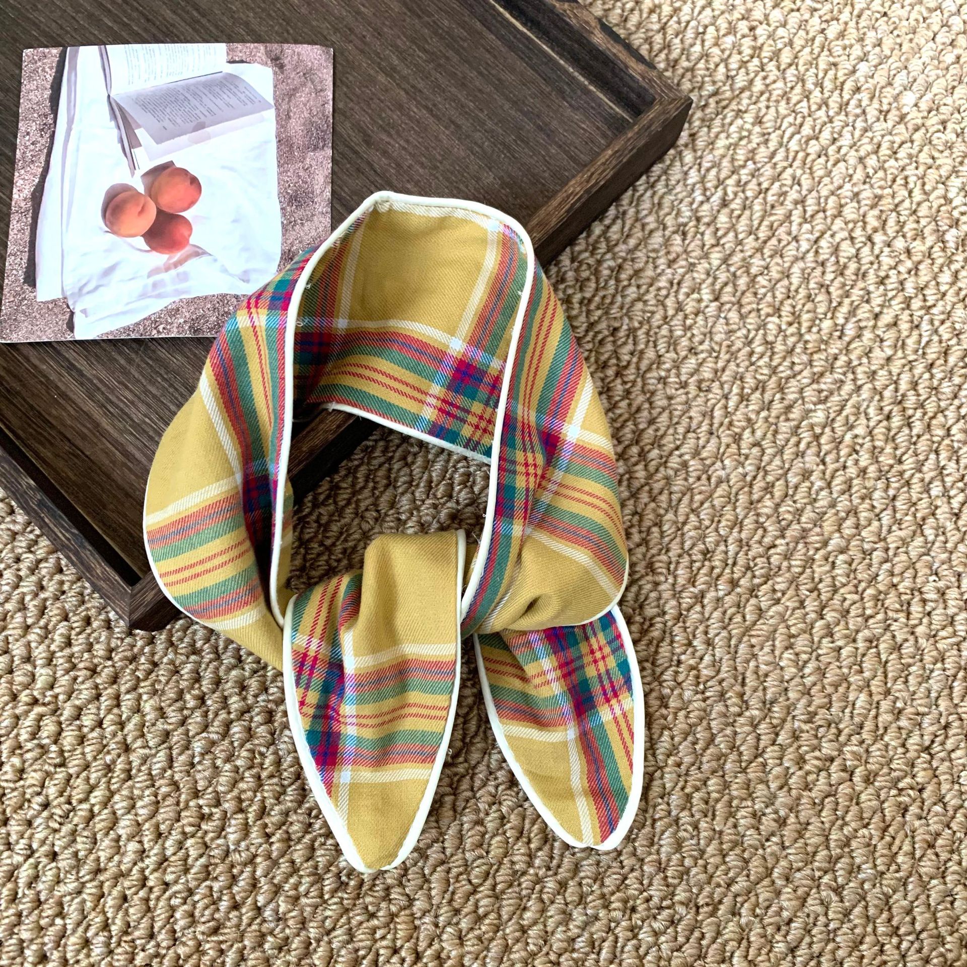 Pañuelo a cuadros Pañuelo de seda largo de algodón para mujer verano nuevo estilo pequeño estampado accesorios de todo fósforo bufanda de cuello correa para el cabello atado