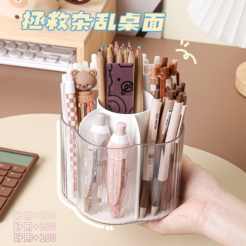 El valor facial alto es de 360 grados, el cilindro de la pluma giratorio, el escritorio multifuncional, la Caja de almacenamiento de gran capacidad, la papelería estudiantil y el estante de la pluma.