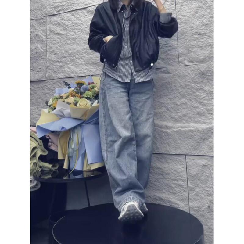 Aimeerosa/Ai Luosa American-Style Trendy Versatile Scimitar Jeans for Women, Designer Slimming Wide-Leg Pants Aimeerosa/Ai Luosa American-Style Trendy Versatile Scimitar Jeans for Women, Designer Slimming Wide-Leg Pants