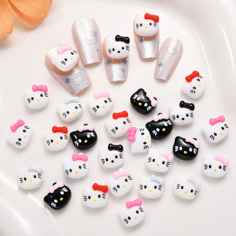 Cyber Celebrant Nail Art Accessories Cartoon Kitty Hello Kitty Stereo Cute Kitten Sweet Cool Girl Nail Decoration