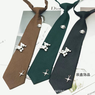 2024 New Cute Campus Style Cos Tie Bear Crown Tie Easiest for Match Casual Fashion Tie