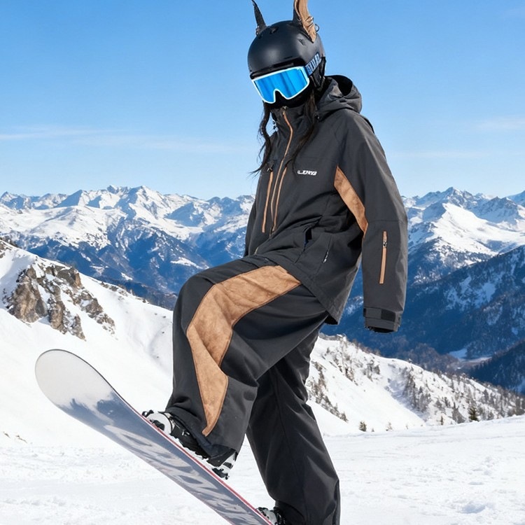 LDAB Brown Ski Suit for Women 2026 Winter New Outdoor Windproof Waterproof Cold-Proof Couple's Double-Board Snow Suit