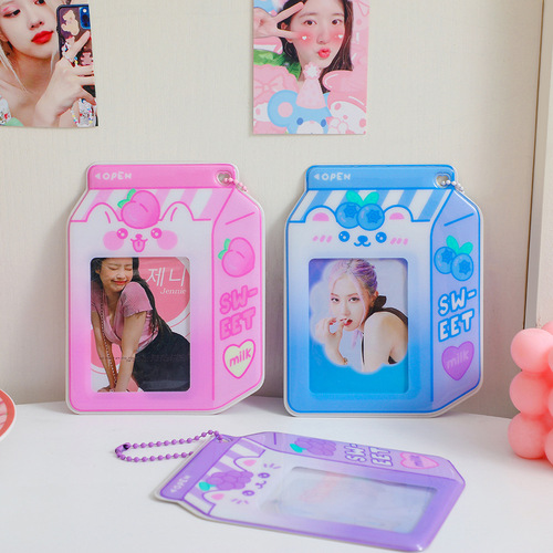 Ins girl creative cartoon milk bottle Gu card holder Polaroid three-inch card holder cute bus card bag female